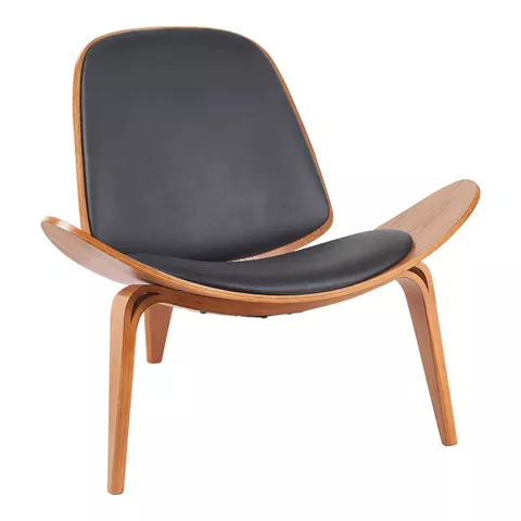 Πολυθρόνα Vilma pakoworld PU μαύρο- plywood καρυδί 90x76.5x74.5εκ