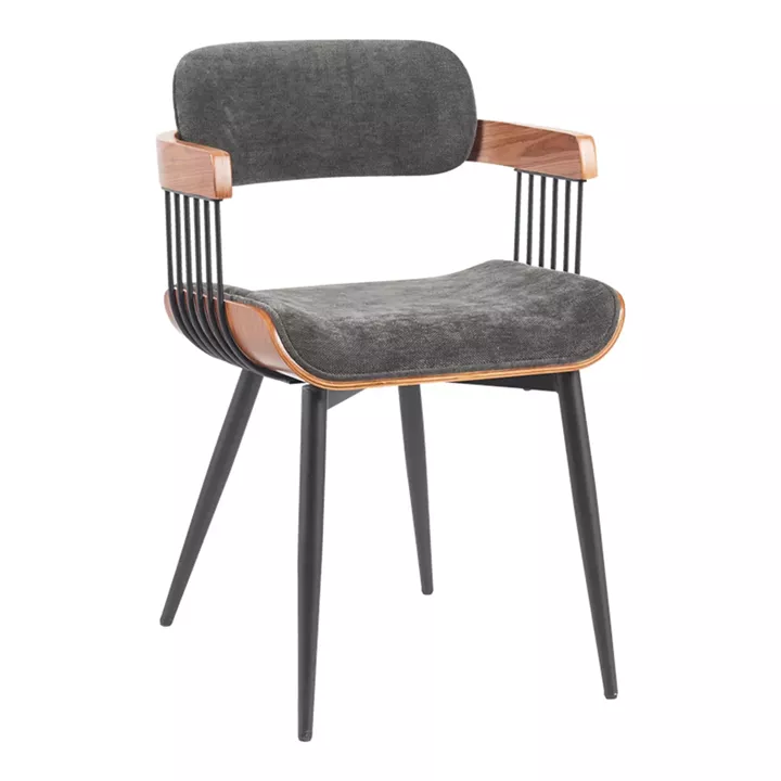 Armchair Cameo pakoworld metal black-walnut wood-dark grey fabric 53x49.5x75.5cm