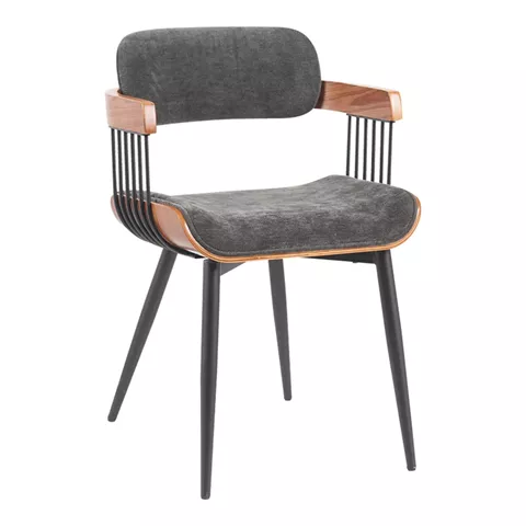 Armchair Cameo pakoworld metal black-walnut wood-dark grey fabric 53x49.5x75.5cm