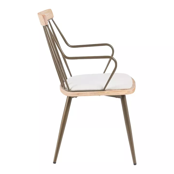 Armchair Posse pakoworld bronze metal-white wash wood-beige fabric 52x59x83cm