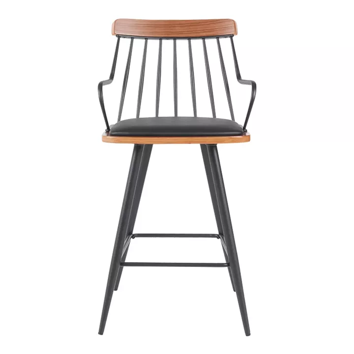 Posse bar stool pakoworld metal black-walnut wood-black pu 48x54x92.5cm