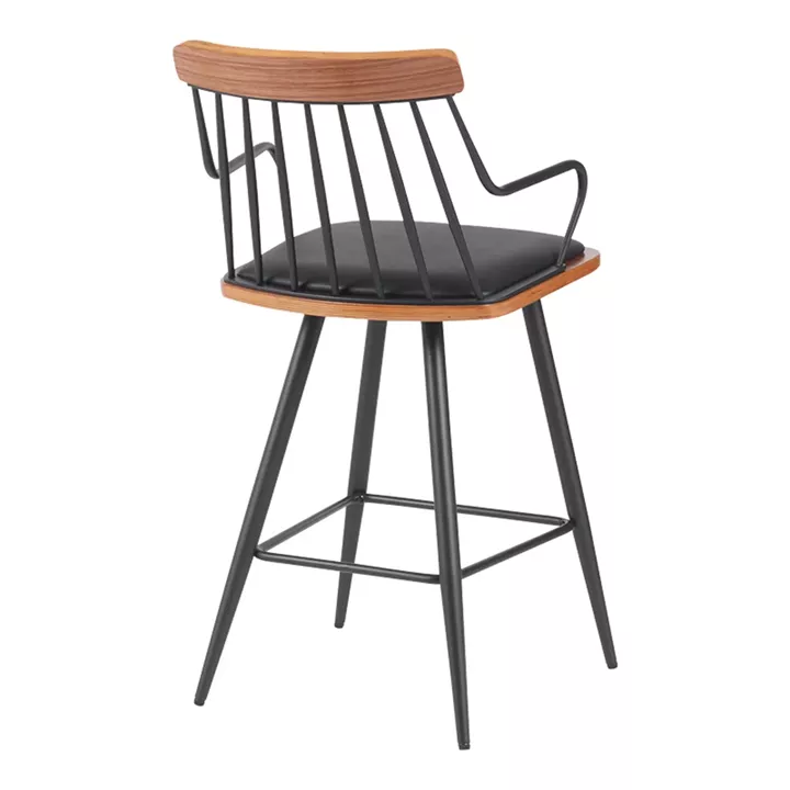 Posse bar stool pakoworld metal black-walnut wood-black pu 48x54x92.5cm