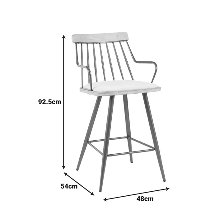 Posse bar stool pakoworld bronze metal-white wash wood-beige fabric 48x54x92.5cm