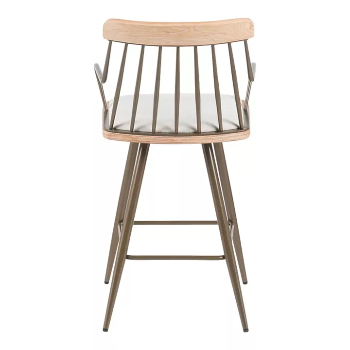 Posse bar stool pakoworld bronze metal-white wash wood-beige fabric 48x54x92.5cm
