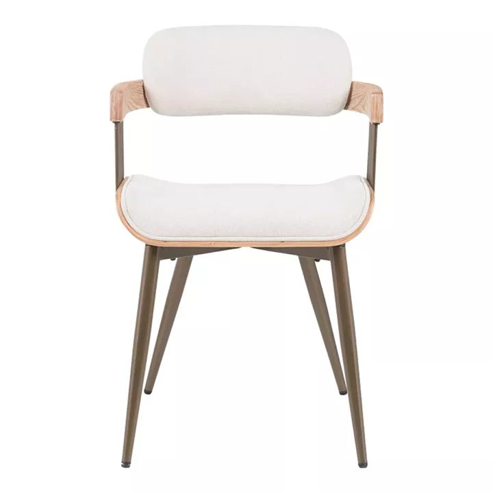 Πολυθρόνα Cameo pakoworld μέταλλο μπρονζέ-white-wash ξύλο-μπέζ ύφασμα 53x49.5x75.5εκ