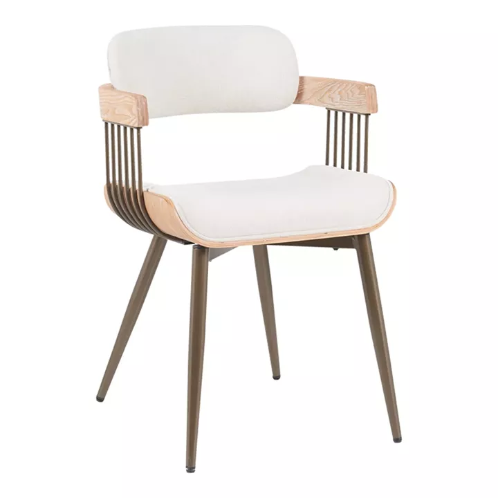 Πολυθρόνα Cameo pakoworld μέταλλο μπρονζέ-white-wash ξύλο-μπέζ ύφασμα 53x49.5x75.5εκ