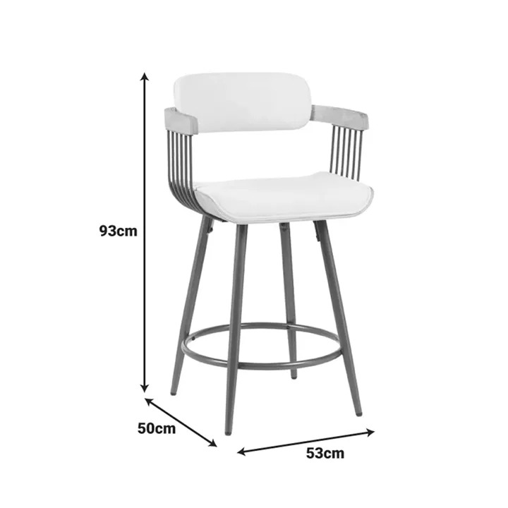 Bar stool Cameo pakoworld metal bronze-white-wash wood-beige fabric 53x50x93cm
