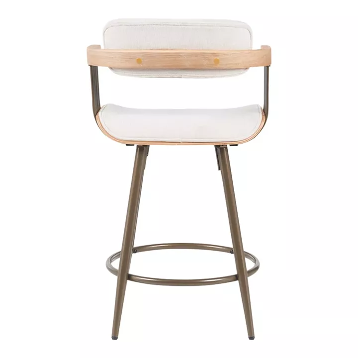 Bar stool Cameo pakoworld metal bronze-white-wash wood-beige fabric 53x50x93cm