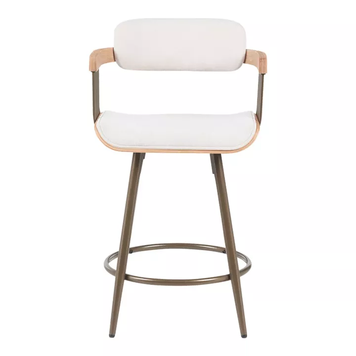 Bar stool Cameo pakoworld metal bronze-white-wash wood-beige fabric 53x50x93cm