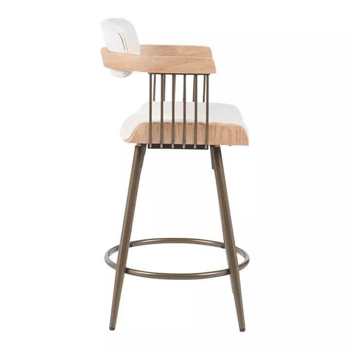 Bar stool Cameo pakoworld metal bronze-white-wash wood-beige fabric 53x50x93cm