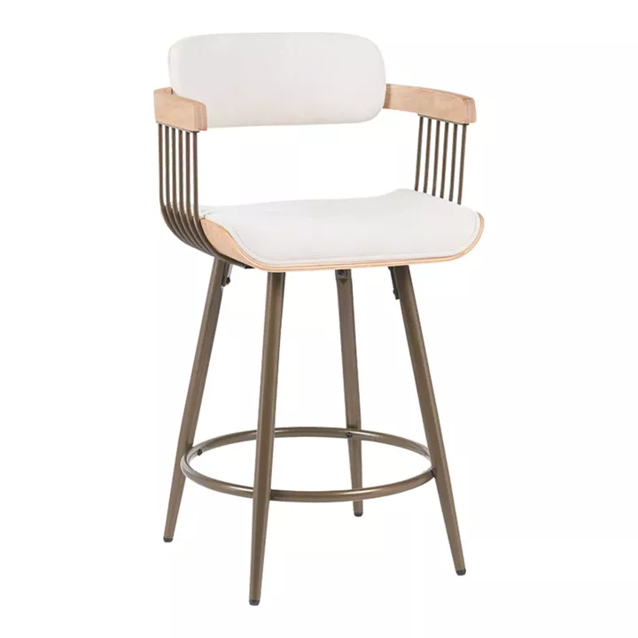 Bar stool Cameo pakoworld metal bronze-white-wash wood-beige fabric 53x50x93cm