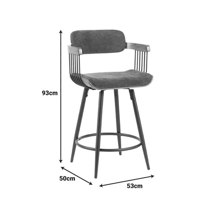 Bar stool Cameo pakoworld metal black-walnut wood-dark grey fabric 53x50x93cm