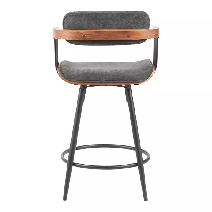 Bar stool Cameo pakoworld metal black-walnut wood-dark grey fabric 53x50x93cm