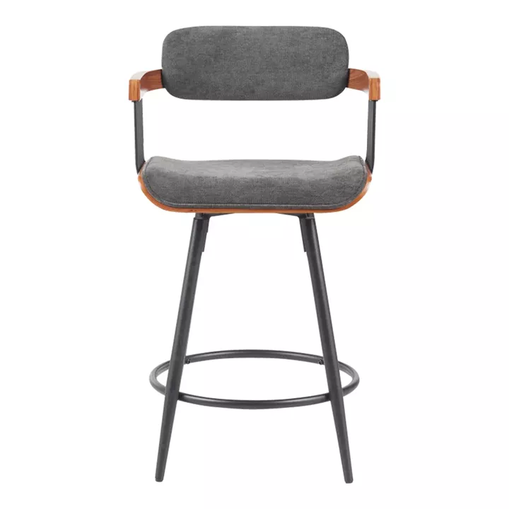 Bar stool Cameo pakoworld metal black-walnut wood-dark grey fabric 53x50x93cm