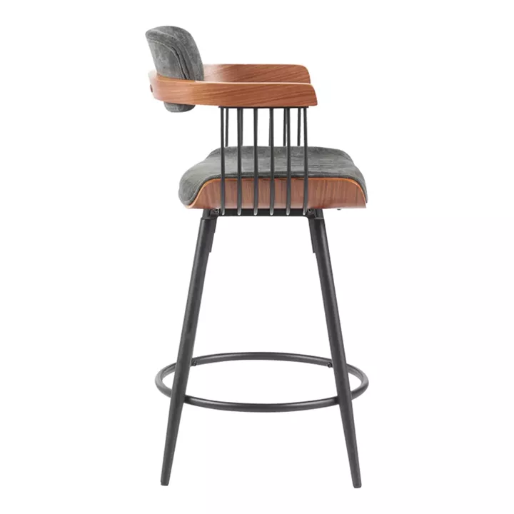 Bar stool Cameo pakoworld metal black-walnut wood-dark grey fabric 53x50x93cm