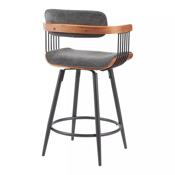 Bar stool Cameo pakoworld metal black-walnut wood-dark grey fabric 53x50x93cm