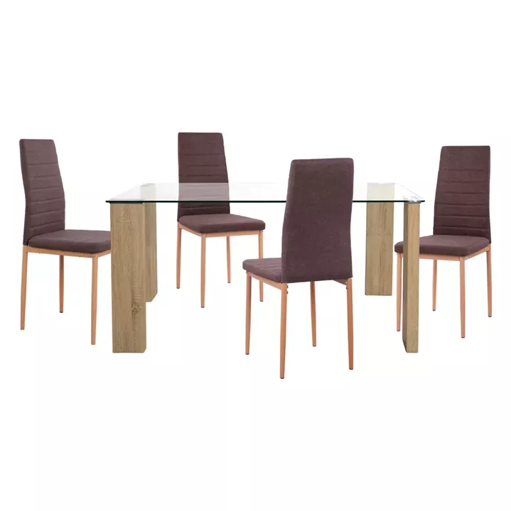 DINING SET 5PCS LADY HM11595 GLASS--METAL--MDF IN SONAMA & BROWN FABRIC