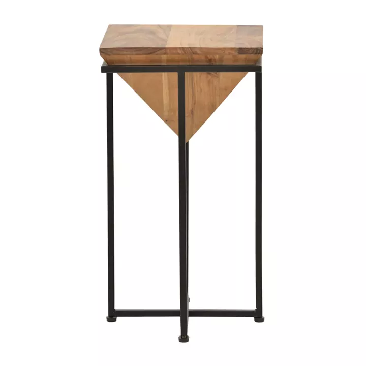 Side table Miles II pakoworld solid acacia wood in natural shade with black metal legs 29x29x54cm