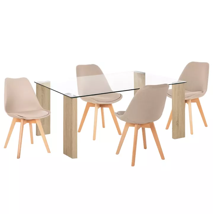 DINING SET 5PCS MORGAN HM21269.02 DINING TABLE & 4 DINING CHAIRS - BEIGE FABRIC