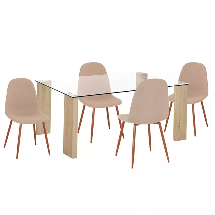 DINING SET 5PCS LEOMOR HM21270.01 DINING TABLE & 4 DINING CHAIRS - BEIGE FABRIC
