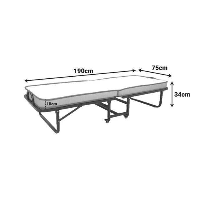 Folding Bed with Mattress Kamu pakoworld in black color 75x190cm