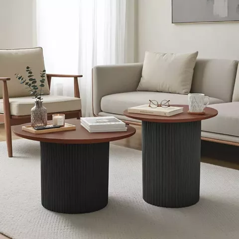 Dovel pakoworld mdf coffee table set of 2 walnut-black