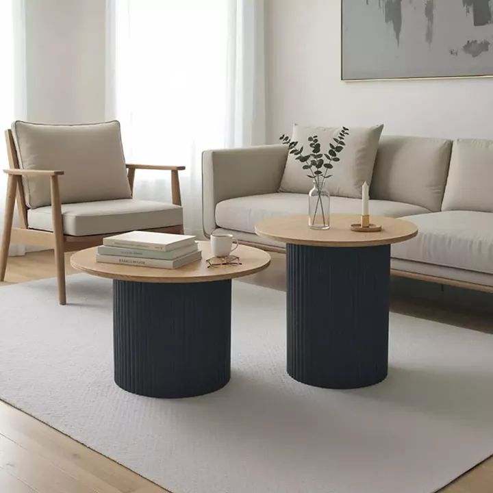 Tραπέζια σαλονιού Dovel pakoworld mdf σετ 2τεμ. sonoma-μαύρο