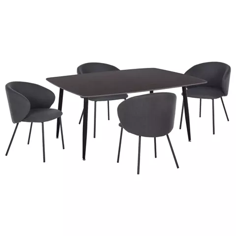 DINING SET 5PCS RAVEN HM21069.02 CERAMIC TOP IN BLACK MARBLE & 4 CHAIRS