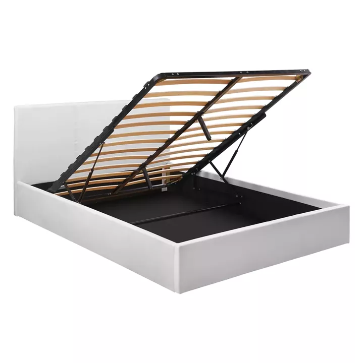DOUBLE BED WITH MATTRESS BOBBI HM21271.01 WHITE PU WITH STORAGE SPACE--FOR 150X200cm.