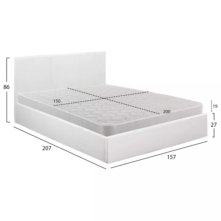 DOUBLE BED WITH MATTRESS BOBBI HM21271.01 WHITE PU WITH STORAGE SPACE--FOR 150X200cm.