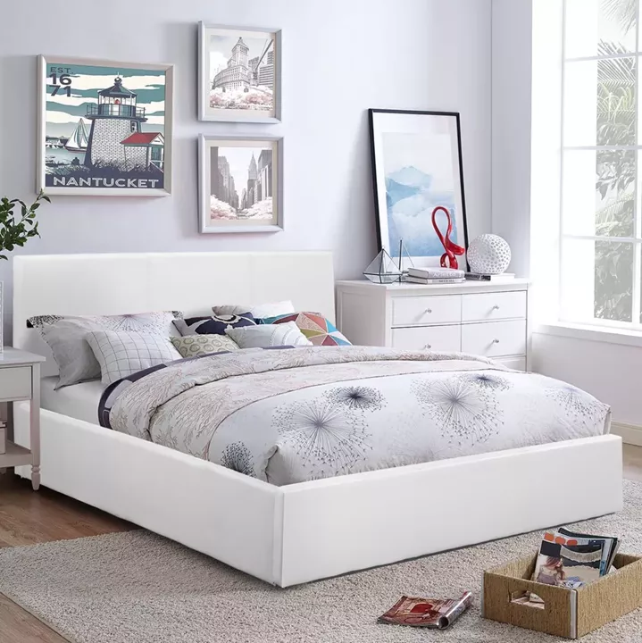 DOUBLE BED WITH MATTRESS BOBBI HM21271.01 WHITE PU WITH STORAGE SPACE--FOR 150X200cm.