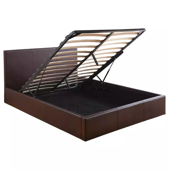 DOUBLE BED WITH MATTRESS BOBBI HM21271.02 BROWN PU WITH STORAGE SPACE--FOR 150X200cm.