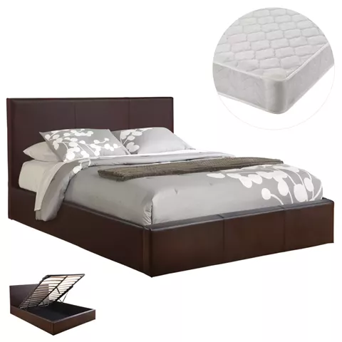 DOUBLE BED WITH MATTRESS BOBBI HM21271.02 BROWN PU WITH STORAGE SPACE--FOR 150X200cm.