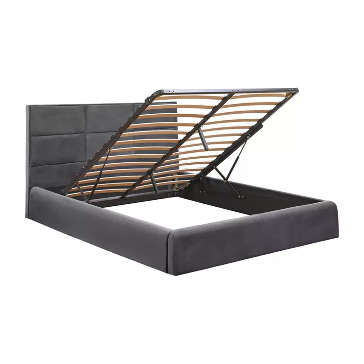 DOUBLE BED WITH MATTRESS BRILEY HM21272.01 GREY VELVET WITH STORAGE SPACE--FOR 160x200cm