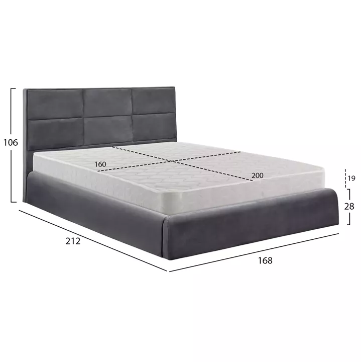 DOUBLE BED WITH MATTRESS BRILEY HM21272.01 GREY VELVET WITH STORAGE SPACE--FOR 160x200cm