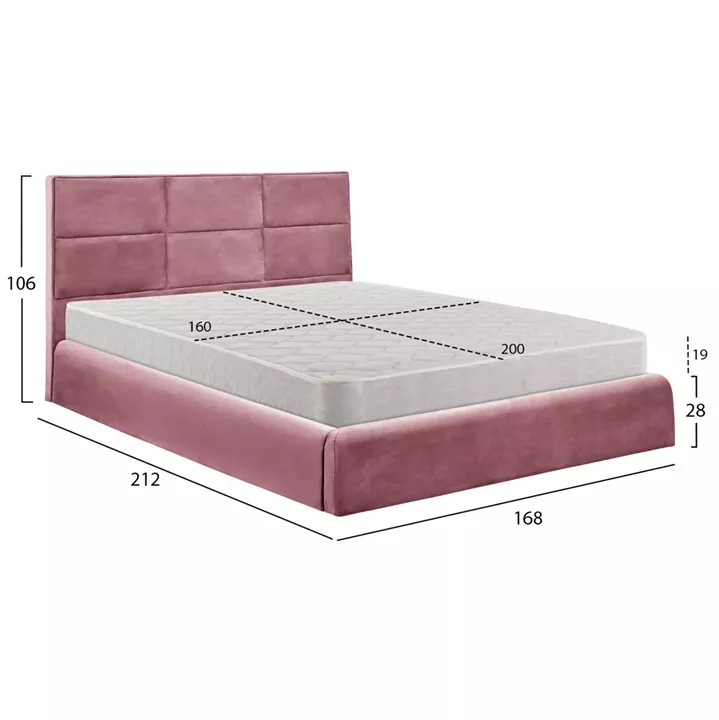 DOUBLE BED WITH MATTRESS BRILEY HM21272.02 DUSTY PINK VELVET WITH STORAGE SPACE--FOR 160x200cm