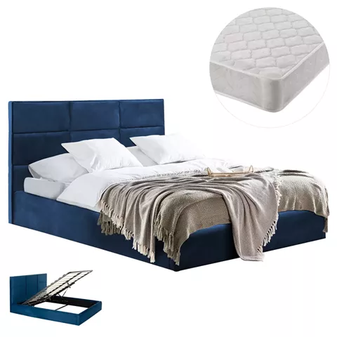 DOUBLE BED WITH MATTRESS BRILEY HM21272.03 BLUE VELVET WITH STORAGE SPACE--FOR 160x200cm