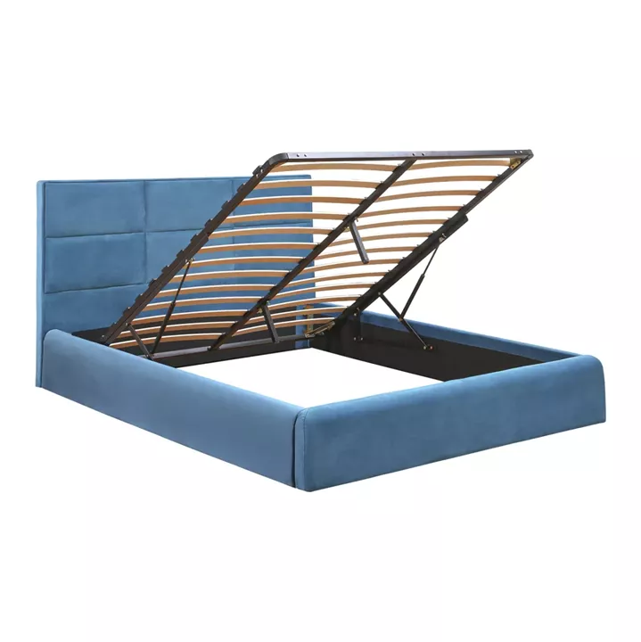 DOUBLE BED WITH MATTRESS BRILEY HM21272.04 ROYAL BLUE VELVET WITH STORAGE SPACE--FOR 160x200cm