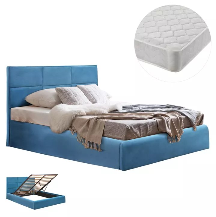 DOUBLE BED WITH MATTRESS BRILEY HM21272.04 ROYAL BLUE VELVET WITH STORAGE SPACE--FOR 160x200cm