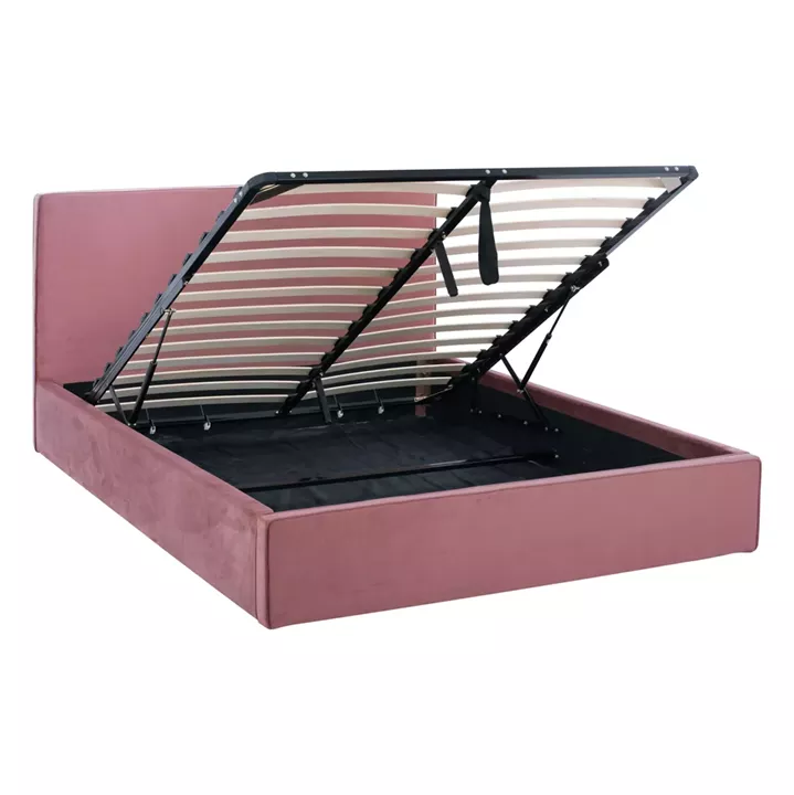 DOUBLE BED WITH MATTRESS ALLIE HM21273.02 DUSTY PINK VELVET WITH STORAGE SPACE--FOR 160x200cm.