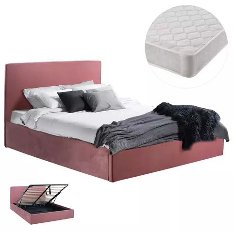 ΚΡΕΒΑΤΙ ΔΙΠΛΟ & ΣΤΡΩΜΑ ALLIE HM21273.02 ΣΑΠΙΟ ΜΗΛΟ ΒΕΛΟΥΔΟ ΜΕ ΑΠΟΘ.ΧΩΡΟ--ΓΙΑ 160x200εκ