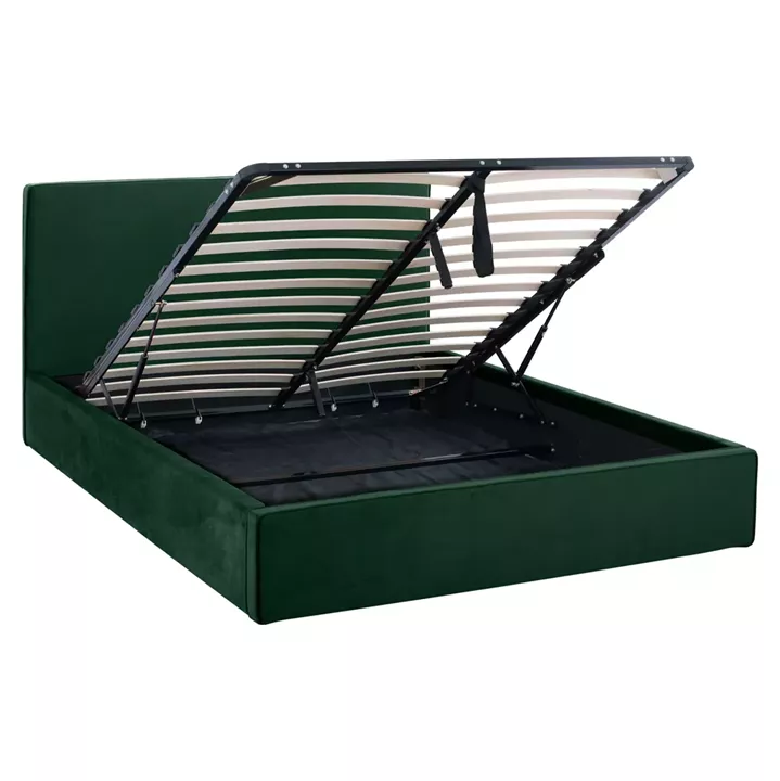 DOUBLE BED WITH MATTRESS ALLIE HM21273.03 CYPRESS GREEN VELVET WITH STORAGE SPACE--FOR 160x200cm.