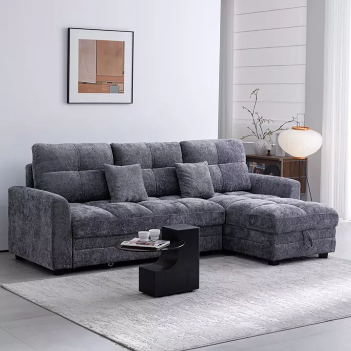 Comfie pakoworld corner reversible sofa bed with storage space dark grey fabric 267x159x97cm