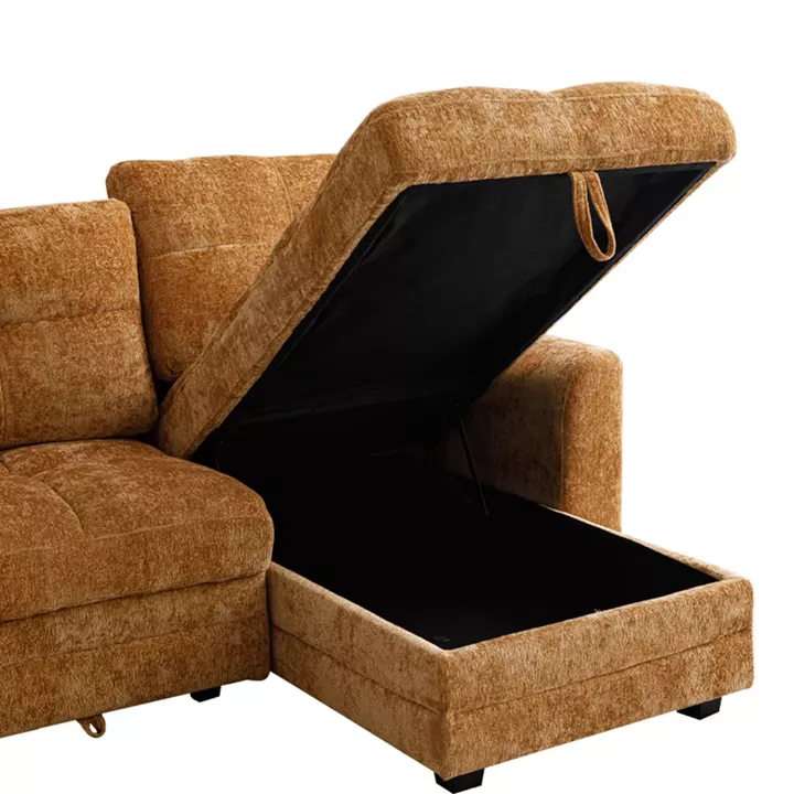 Comfie pakoworld corner reversible sofa bed with storage space camel fabric 267x159x97cm