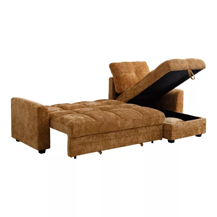 Comfie pakoworld corner reversible sofa bed with storage space camel fabric 267x159x97cm