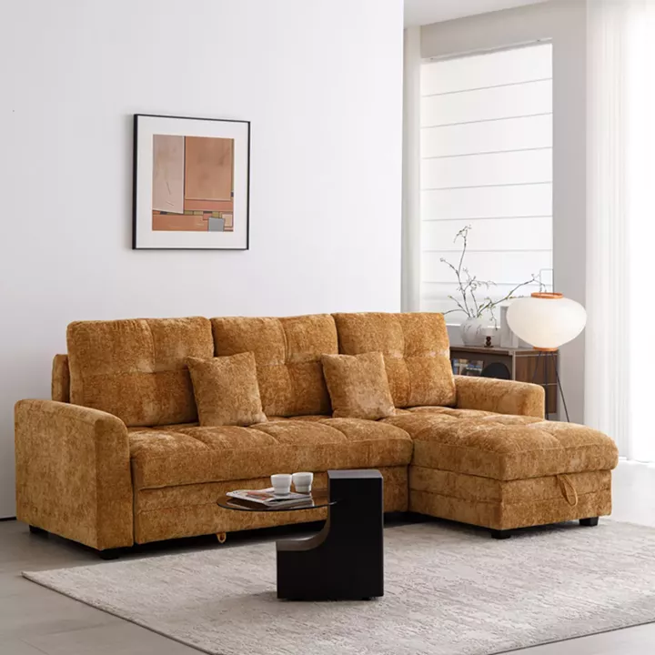 Comfie pakoworld corner reversible sofa bed with storage space camel fabric 267x159x97cm
