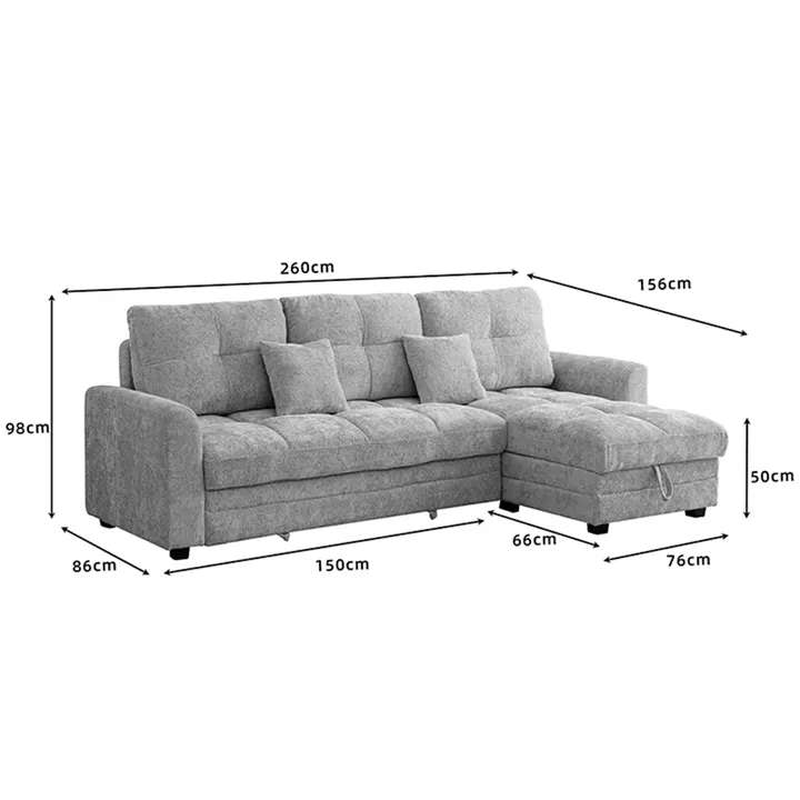 Comfie pakoworld corner reversible sofa bed with storage space beige fabric 267x159x97cm