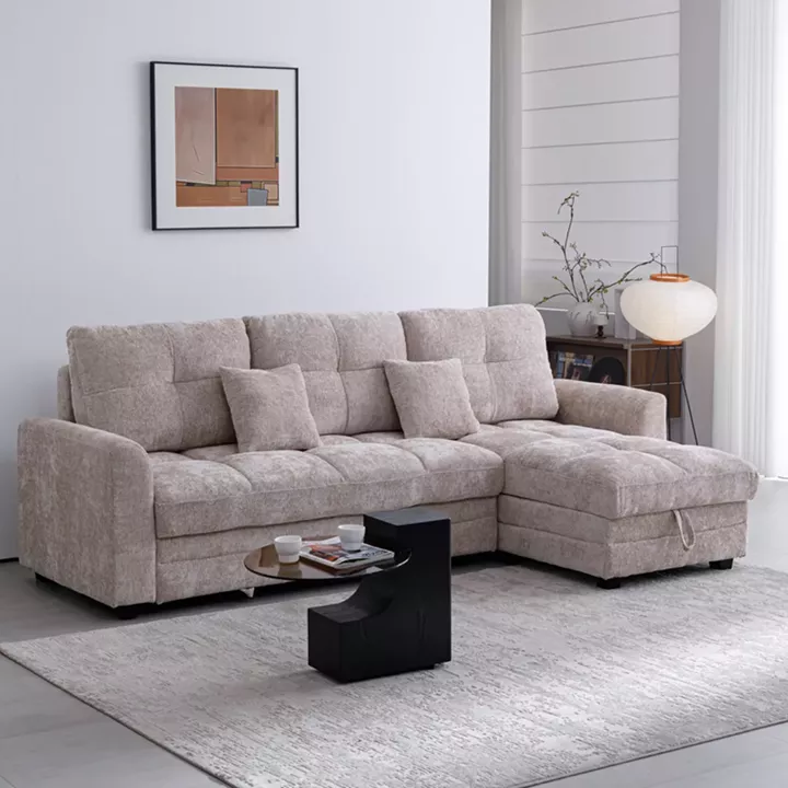 Comfie pakoworld corner reversible sofa bed with storage space beige fabric 267x159x97cm