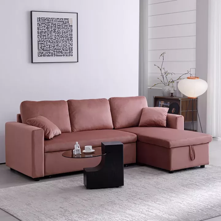 Kamore pakoworld corner reversible sofa bed with storage space velvet rotten apple 223x146x85cm