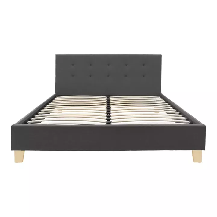 Mago pakoworld bed dark grey color fabric with natural color wood leg 160x200cm